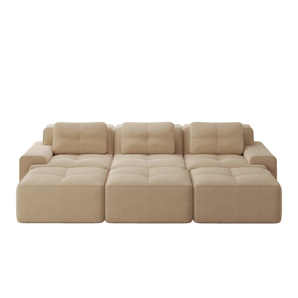 Divano Angolare Modulare 3 Posti con Pouf ¨C Xylo ¨C Beige, Tessuto Cord, con Dormeuse