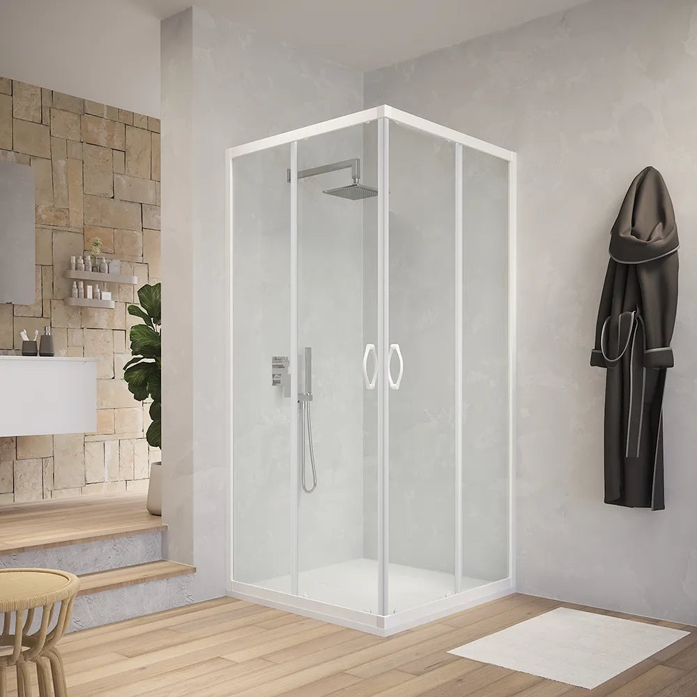 Box doccia angolare 70x70 cm trasparente 4 mm profili bianchi | Grenada