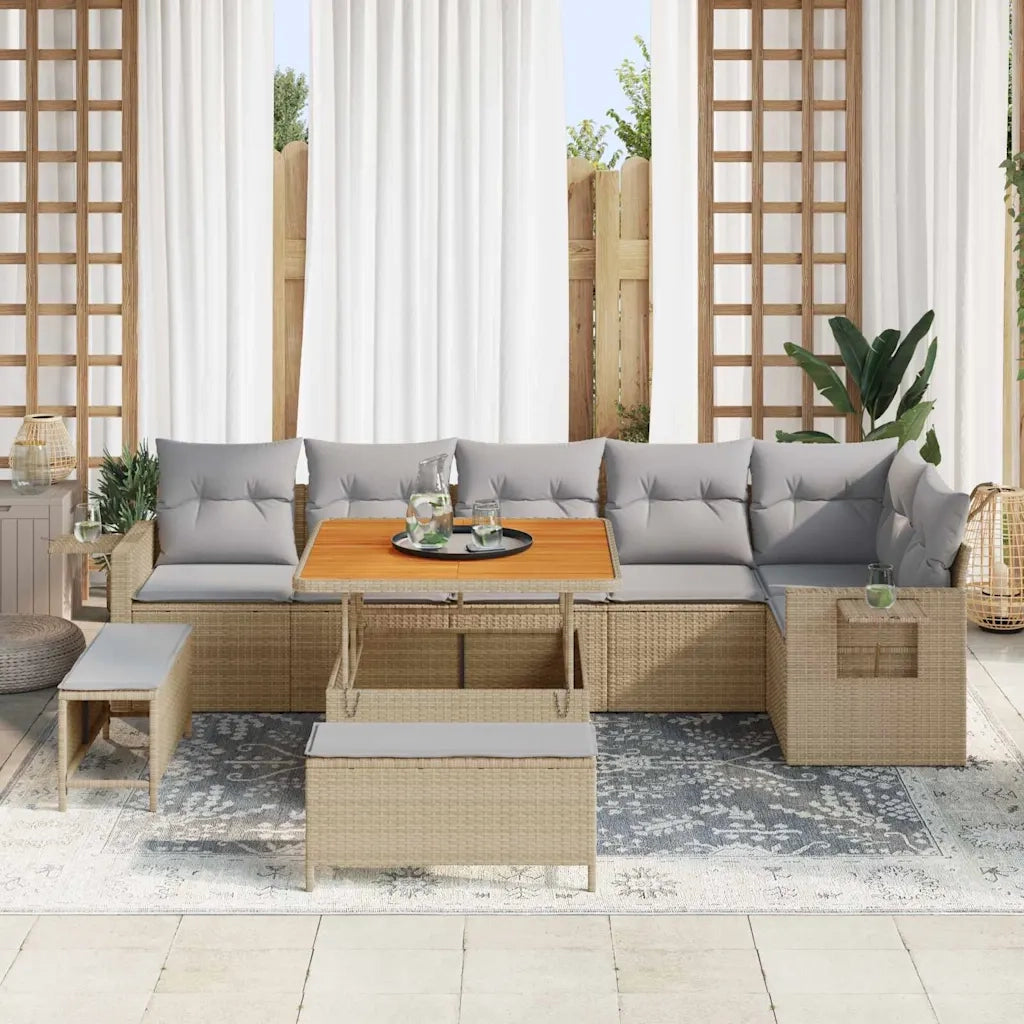 Set Divano da Giardino 11 pcs Beige e Grigio Chiaro polyrattan