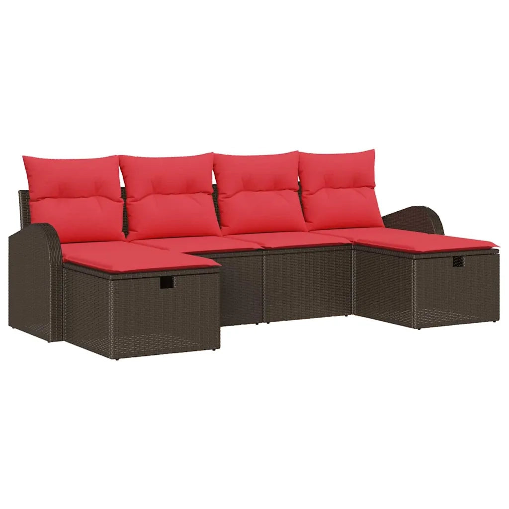 Set di divani con cuscino 6 pcs Marrone e Rosso polyrattan 3359123