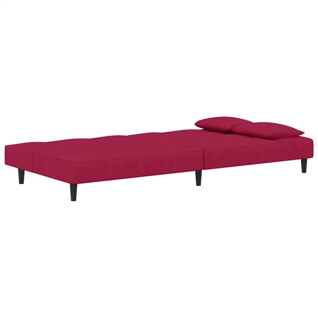 Divano Letto a 2 Posti con 2 Cuscini Rosso Vino in Velluto 375811