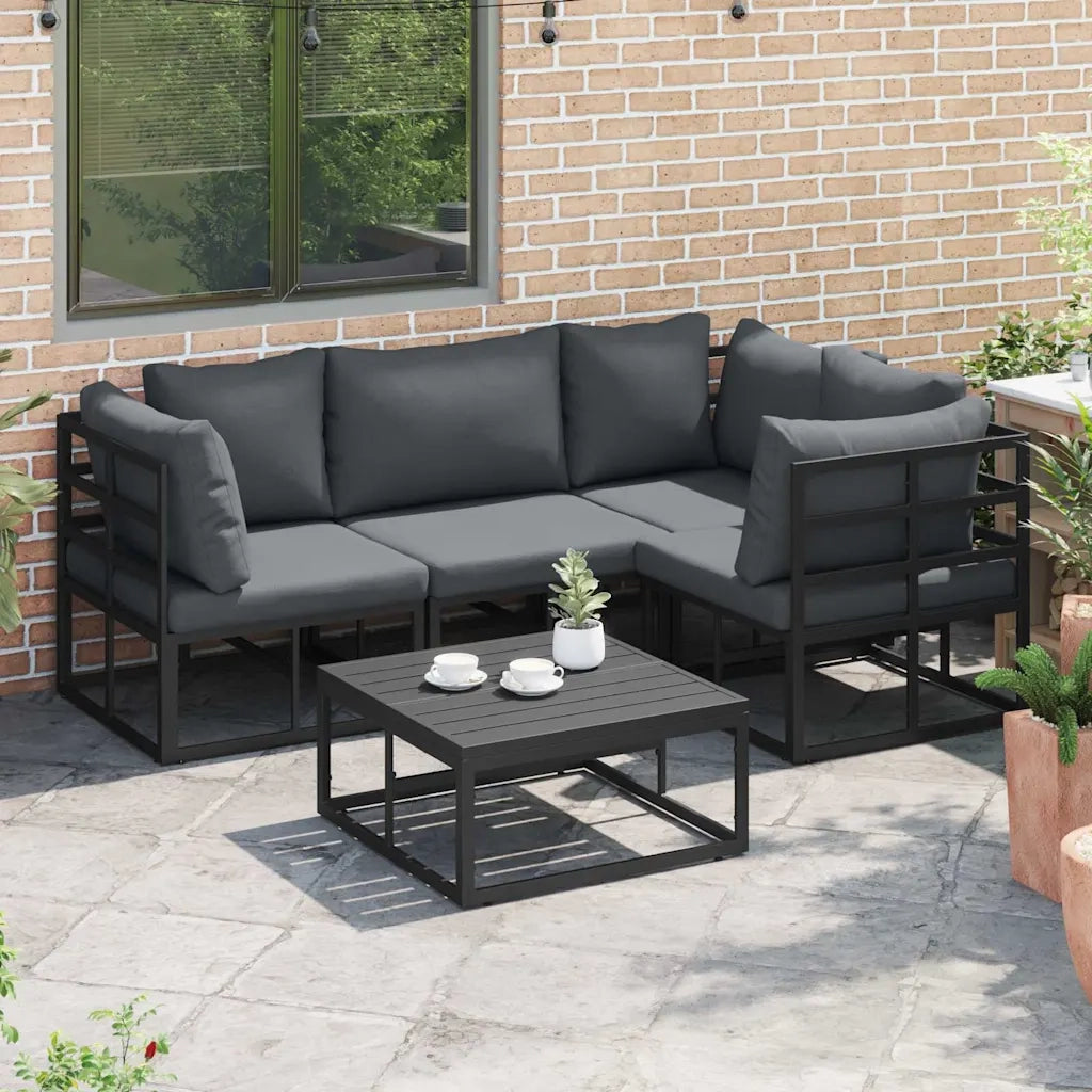 Set Divano da Giardino con cuscino 5 pcs Nero Alluminio