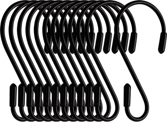 S-haak con coppe in gomma - set da 12 - nero - metallo - 8 cm