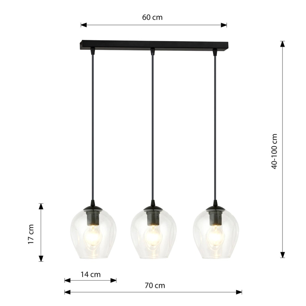 Emibig lampadario ISTAR 3 3xE27 vetro trasparente nero