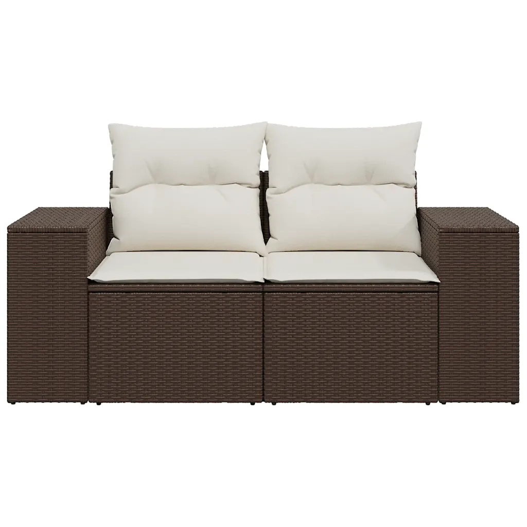 Divano da Giardino a 2 Posti con Cuscini in Polyrattan Marrone 366212