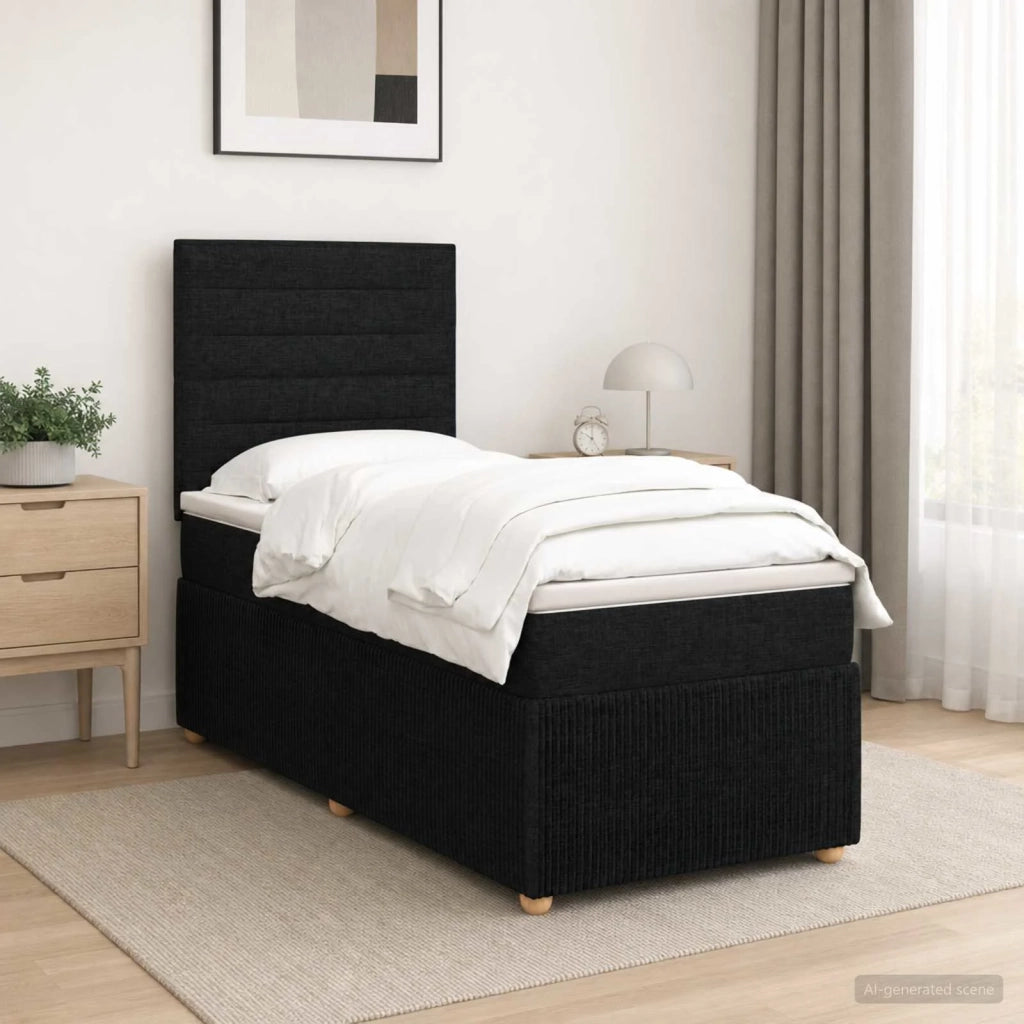 Letto Box Spring LED con Materasso Nero 80 x 200 cm Tessuto 3455722