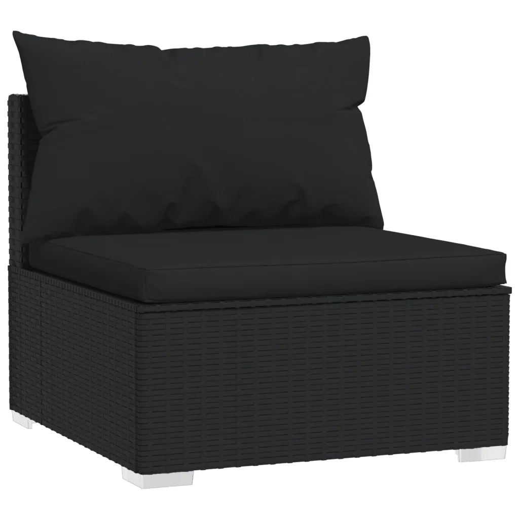 Divano a 3 Posti con Cuscini-Sofa 3 Posti con Cuscini in Polyrattan Nero