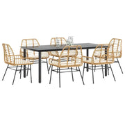 Set Pranzo da Giardino 7pz con Cuscini Marrone Polyrattan Vetro 3334560