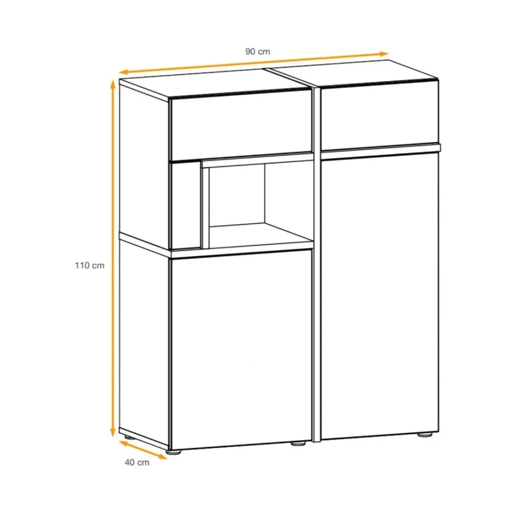 Buffet CRISS – 2 porte, 2 cassetti, LED – Rovere chiaro e nero