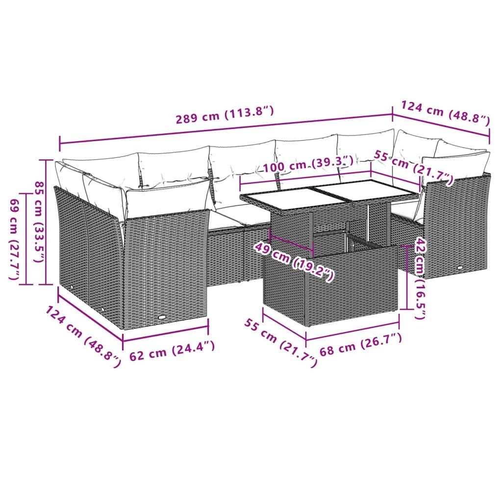 Set Divano da Giardino 8pz con Cuscini Grigio Chiaro Polyrattan 3266402