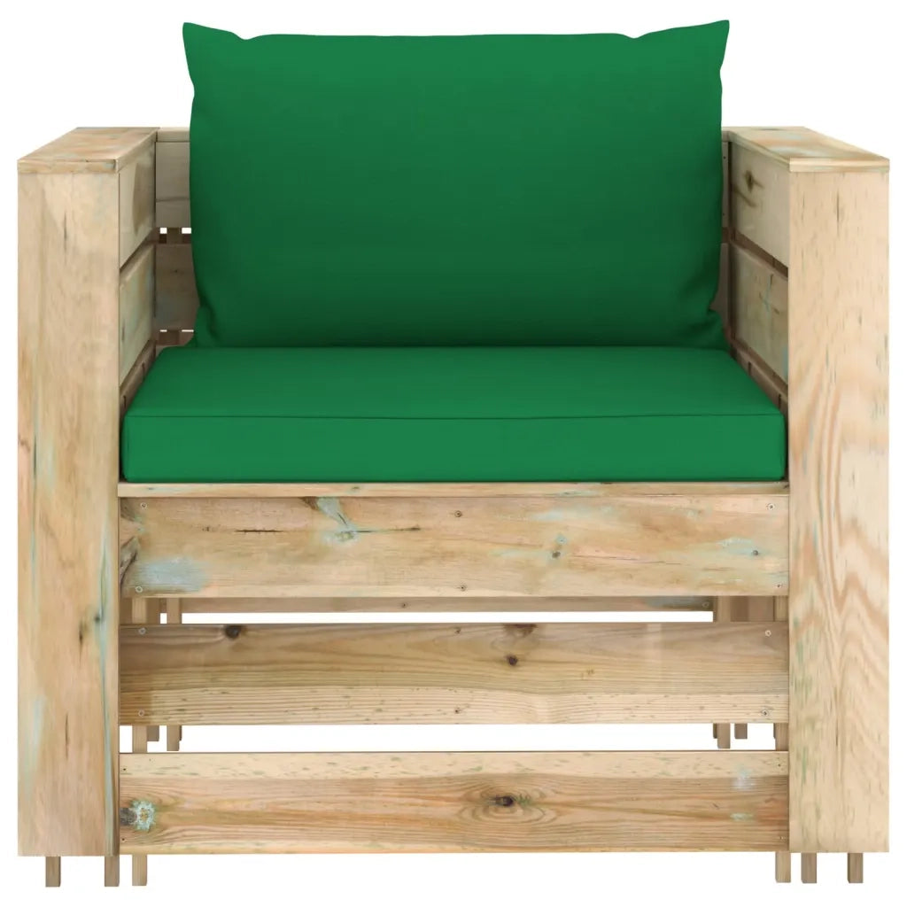 Set Salotto da Giardino 2 pz con Cuscini Legno Impregnato Verde 3074536