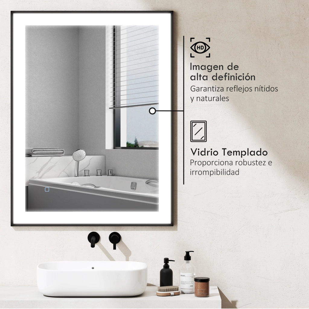 Specchio da Bagno con Luce LED ¨C Minimal ¨C Bianco 80x60 cm Antivaho IP44