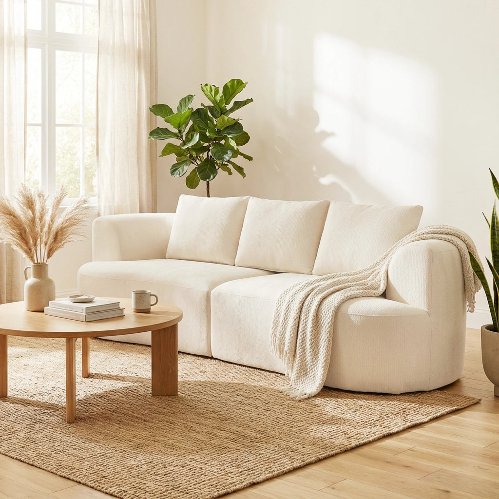 Divano 3 posti in chenille ¨C zephmum ¨C crema, imbottito, 260 cm