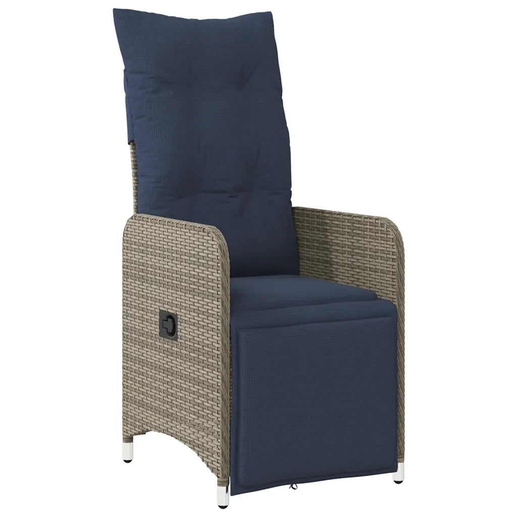 Sedia da giardino reclinabile con cuscini grigia in polyrattan 365699