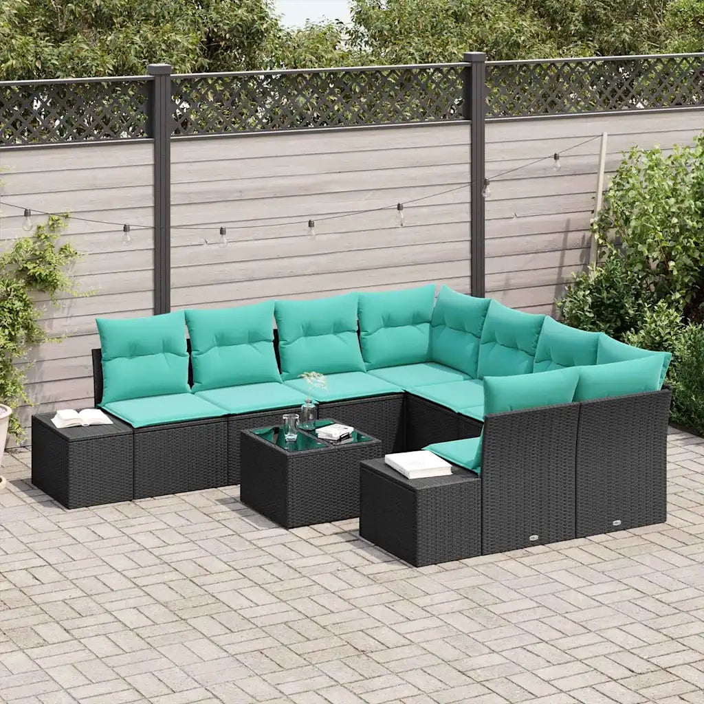 Set Divano da Giardino 9 pz Nero e Turchese polyrattan 3355675