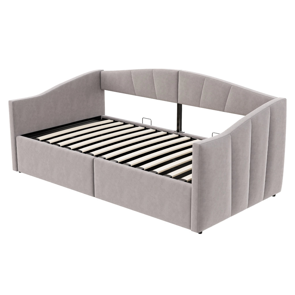 Sofabett con sistema idraulico in velluto grigio chiaro 90x200 cm