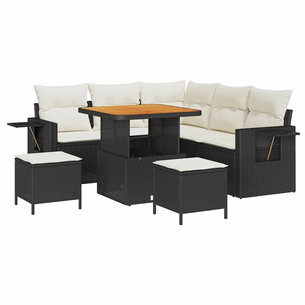 Set Divano da Giardino 9 pcs Nero e Crema polyrattan 3363690