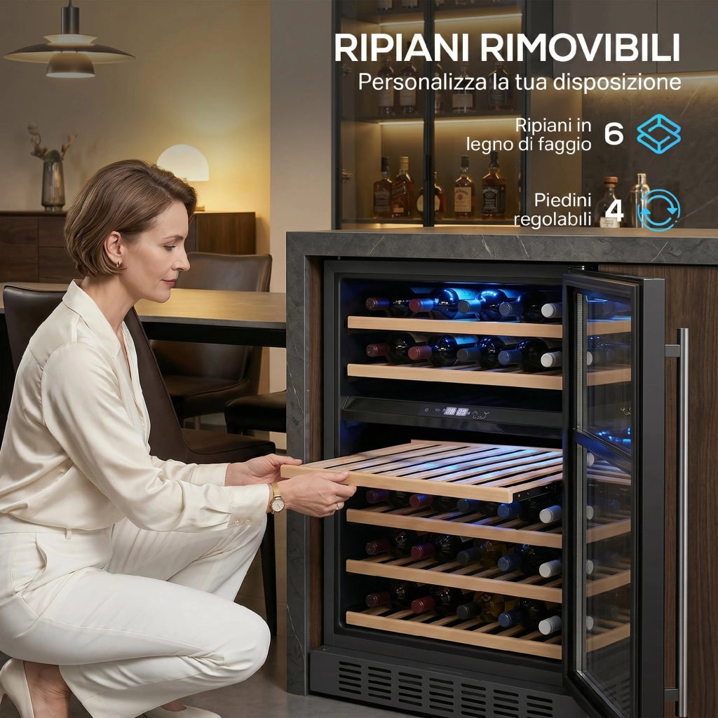 Cantinetta Vino Temperatura Controllata 5-18¡ãC 46 Bottiglie 131L ¨C Minimal ¨C Nero Vetro Temperato