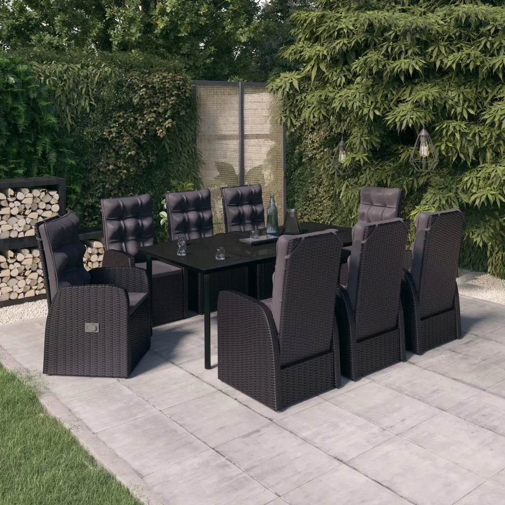 Set da Pranzo da Giardino 9 pz con Cuscini Nero 3099484