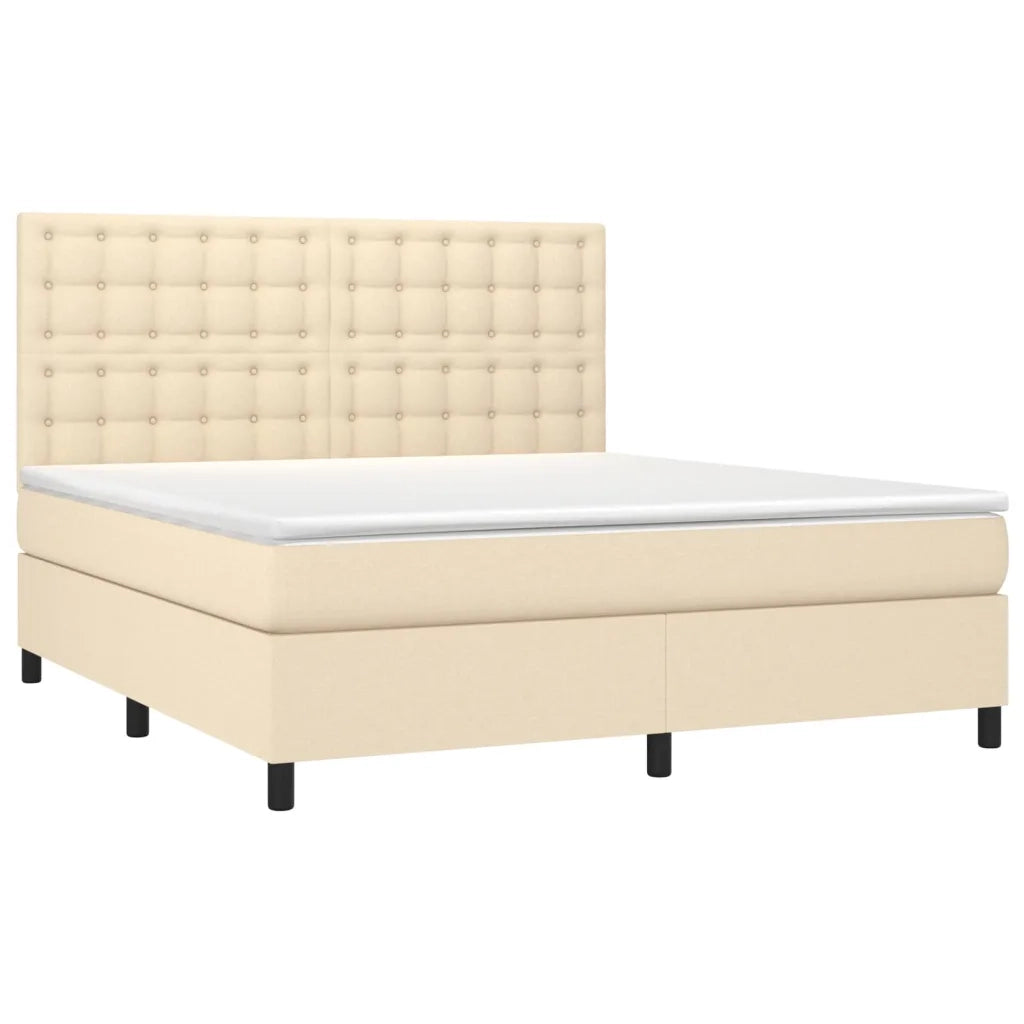 Letto a Molle con Materasso e LED Crema 160x200 cm in Tessuto 3135210