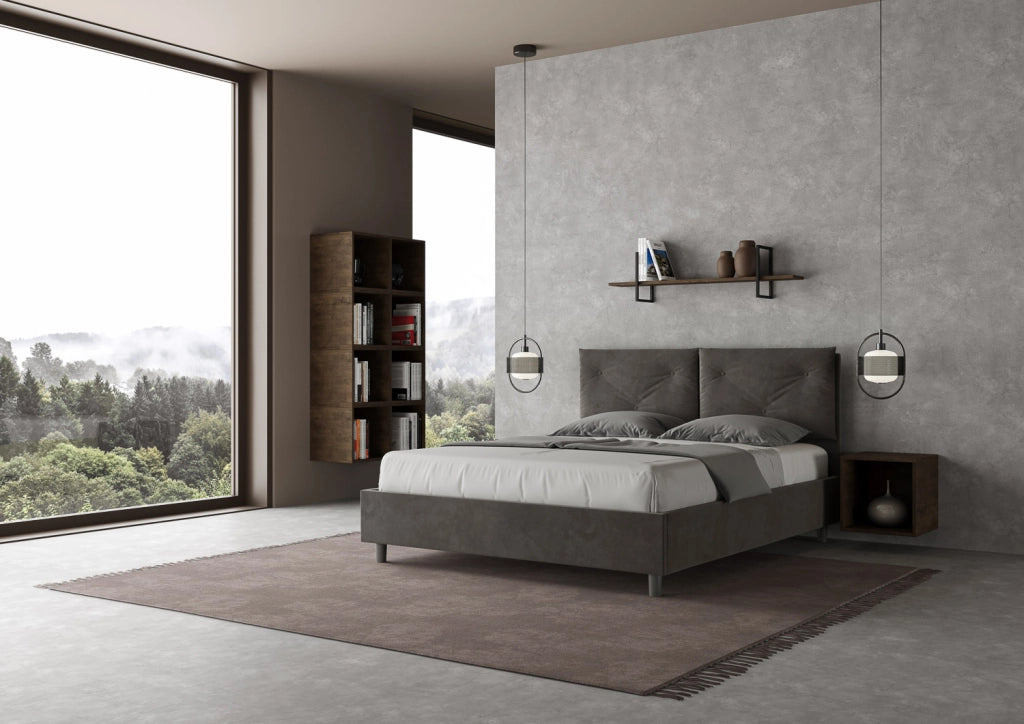 BS COM Letto queen size contenitore imbottito 150x210 microfibra grigio Large