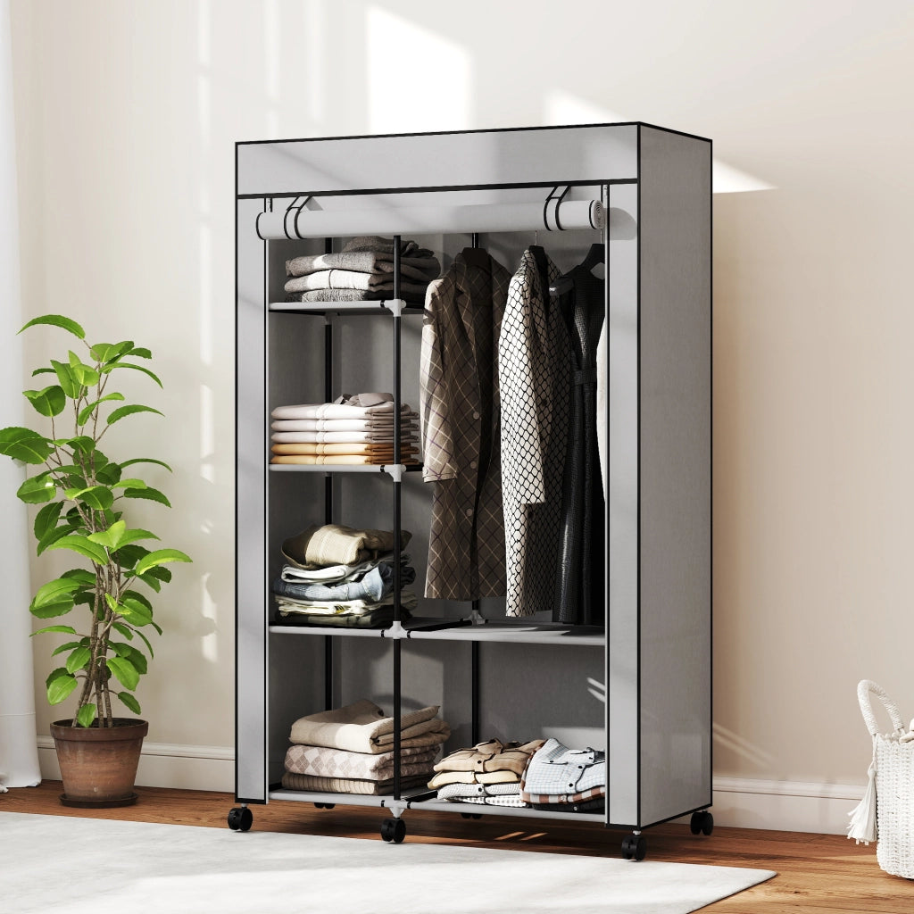 Armadio in Tessuto con 6 Ripiani e Appendiabiti ¨C Minimal ¨C Grigio Chiaro