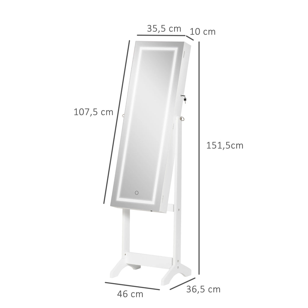 Armadio per Gioielli con Luci LED ¨C Minimal ¨C Bianco 46x36,5x151,5 cm