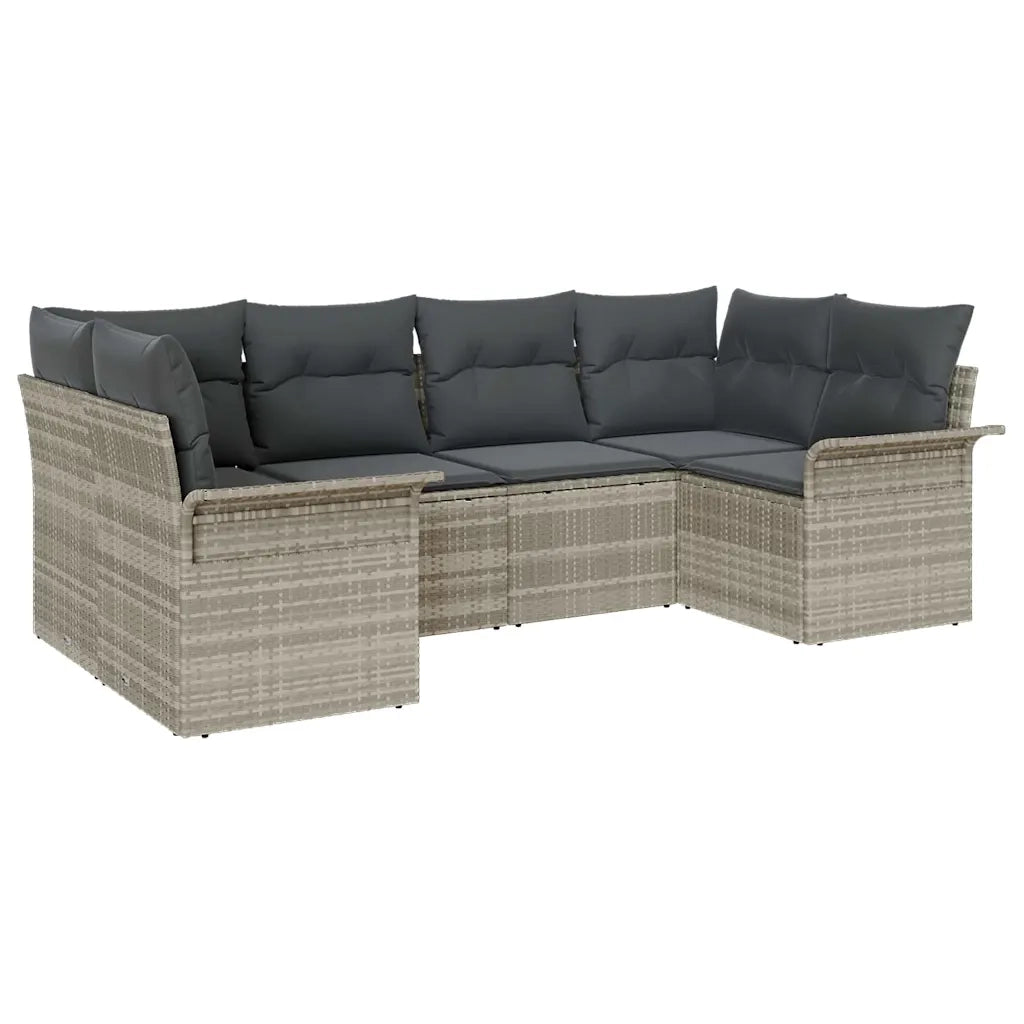Set Divano da Giardino 6 pcs Grigio chiaro Poly Rattan