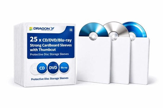 Sistema di conservazione CD/DVD in cartone, 25 pezzi - 130mm x 130mm - alta qualità - antistatico - protezione per CD hoes