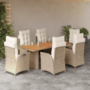 Set da Pranzo da Giardino 7 pz con Cuscini Beige in Polyrattan