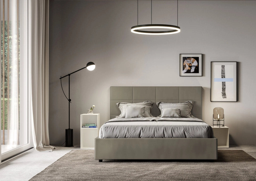 BS COM Letto matrimoniale con rete imbottito 160x210 similpelle cappuccino