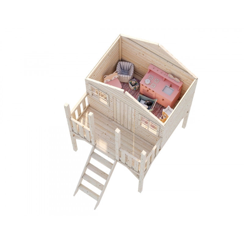 Casetta gioco bambini Toby 180x192 cm su palafitta in legno con pavimento  Esterni da Vivere