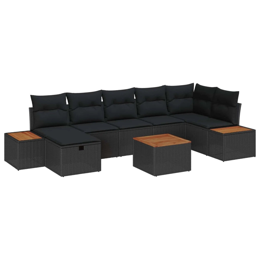 Set Divano da Giardino con cuscino 8 pcs Nero polyrattan