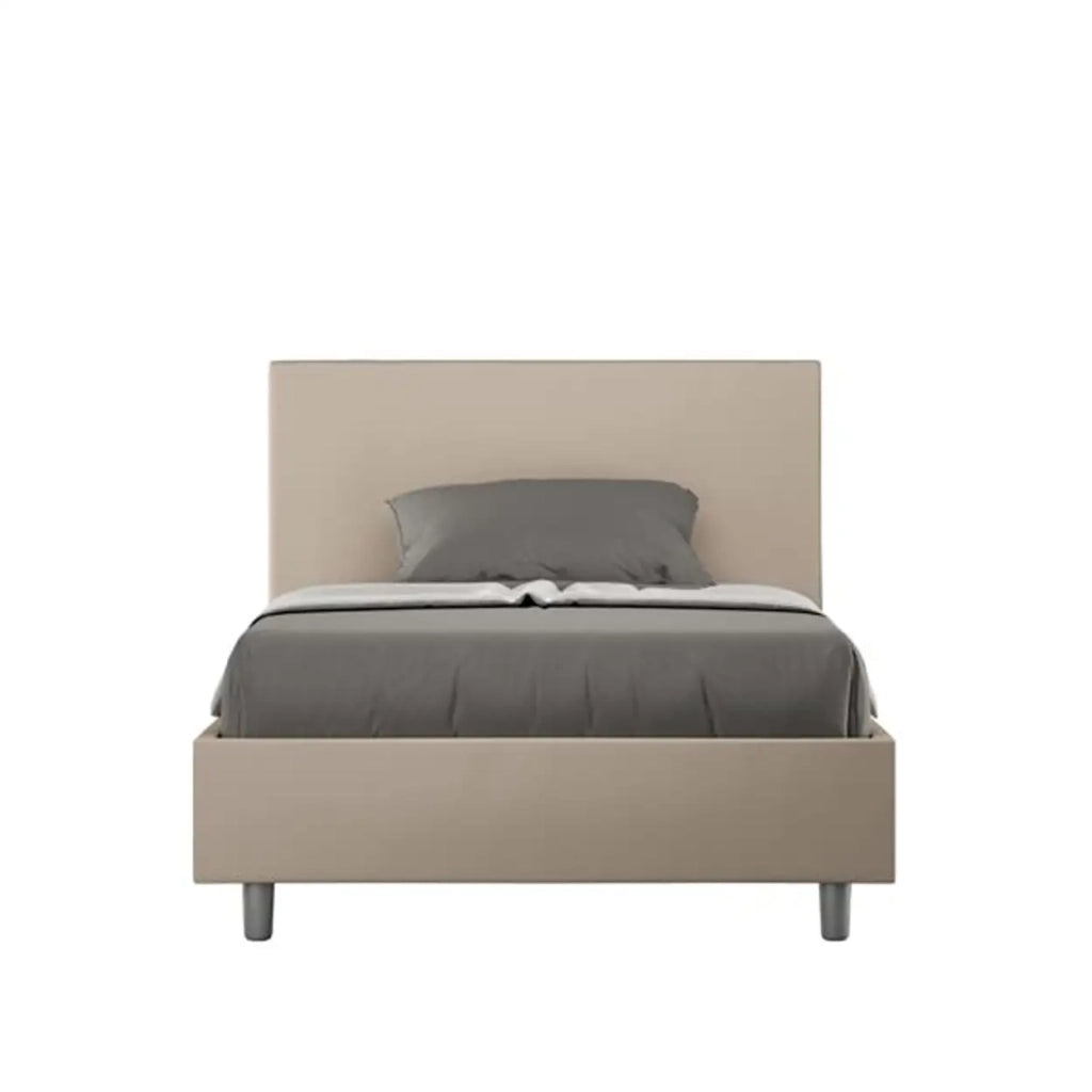 Letto una piazza e mezza con rete imbottito 120x210 similpelle tortora Adele