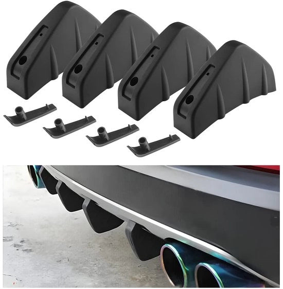 Kit di Spoiler per Bumper da 4 pezzi - Spoiler a Triangolo - Disegno Shark Fin - Materiale ABS - Impermeabile - Applicazione Universale