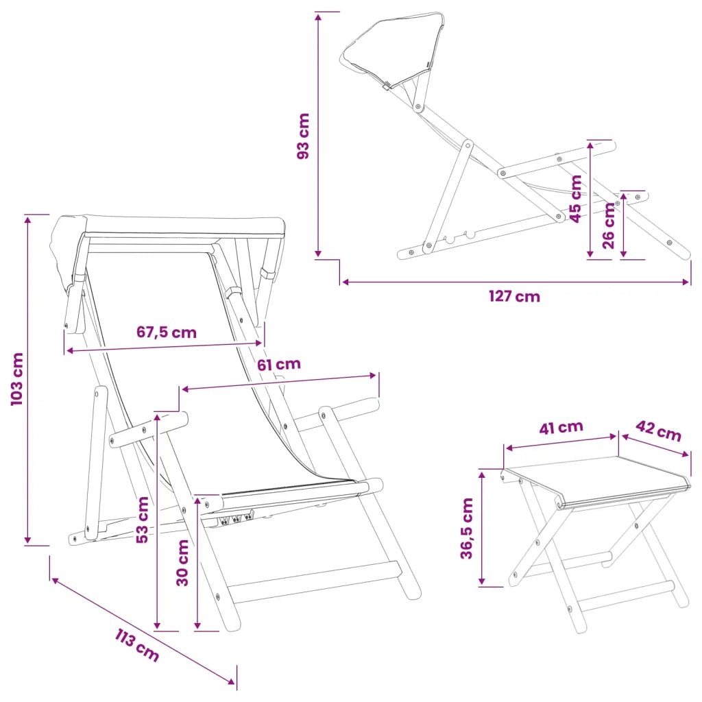 Lettino 4 pcs 3 Posizione Legno di Eucalipto Massello Beige 3407803