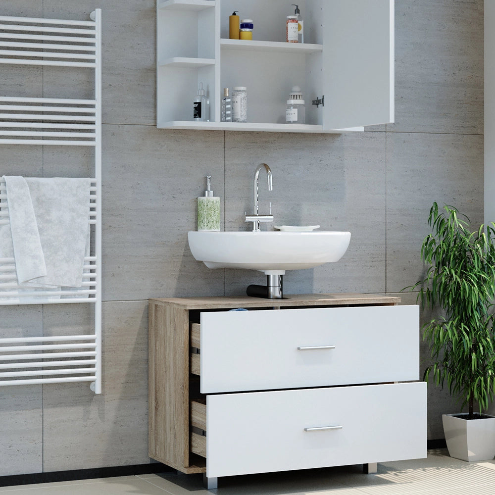 Vicco Set mobili bagno Bianco/Sonoma 2 parti, mobile base 80 cm