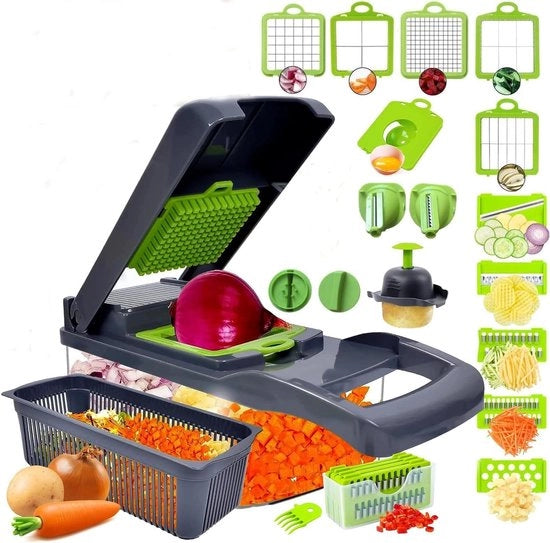 Multifunzionale Tritatrice per Verdure 22 in 1 - Contenitore 1.2L - Scolapasta - 12 Lame Interchangeabili - Tritacarote - Lame in Acciaio Inossidabile Duraturo - Elettrodomestico per la Cucina
