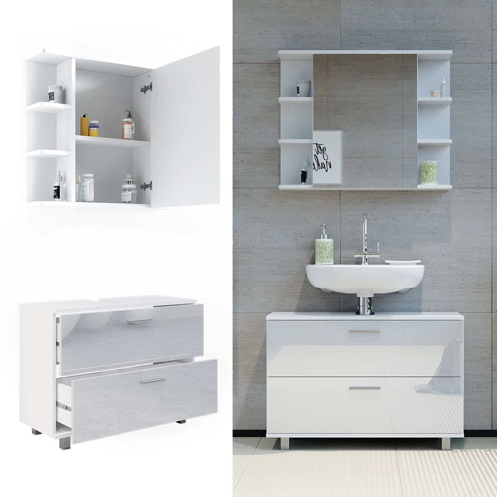 Vicco Set di mobili da bagno Bianco lucido 2 parti, base 80 cm