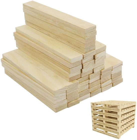 Blocco di costruzione in legno da 55 pezzi - Stuzzichini in legno - Stuzzichini in legno - Progetti di fai da te - Stimolazione della creatività - Legno di abete di alta qualità