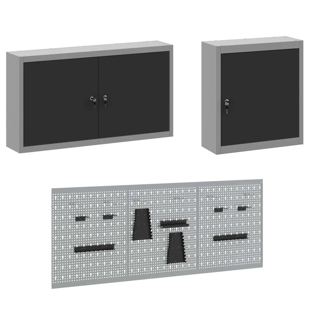 Mobile da lavoro 8 pcs Nero Legno ingegnerizzato e acciaio 3321446