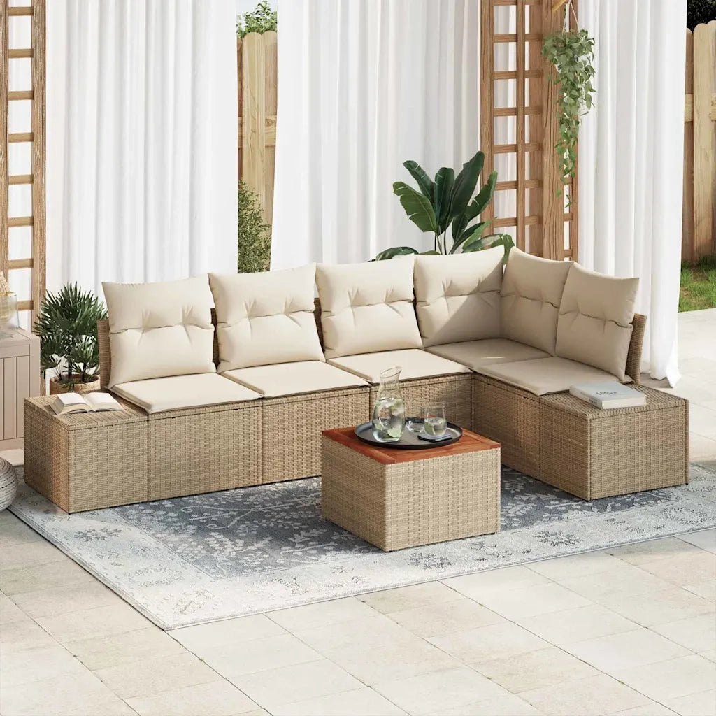 Set Divano da Giardino con cuscino 6 pcs Beige polyrattan 3347960