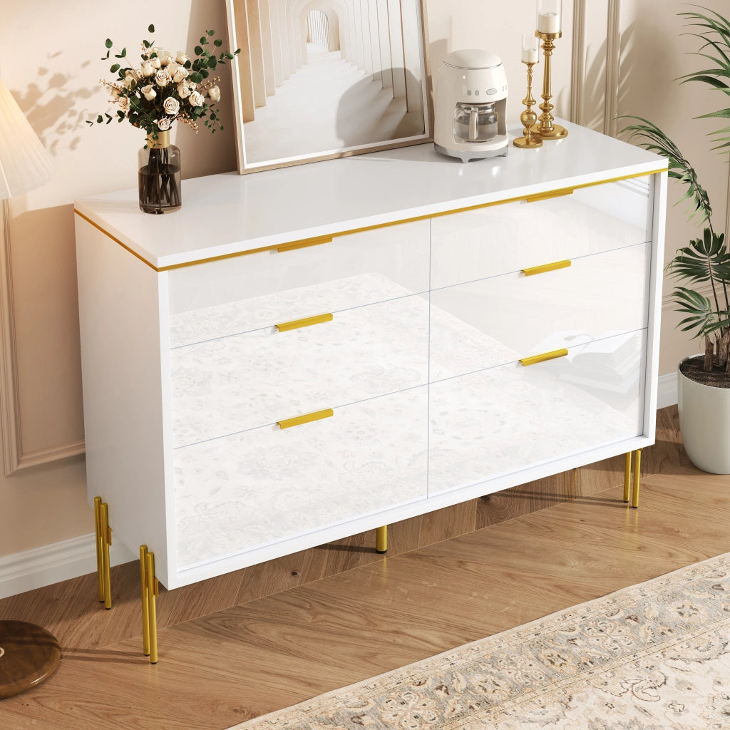 CREDENZA 120x40x85,5 cm 6 cassetti Bianco Oro