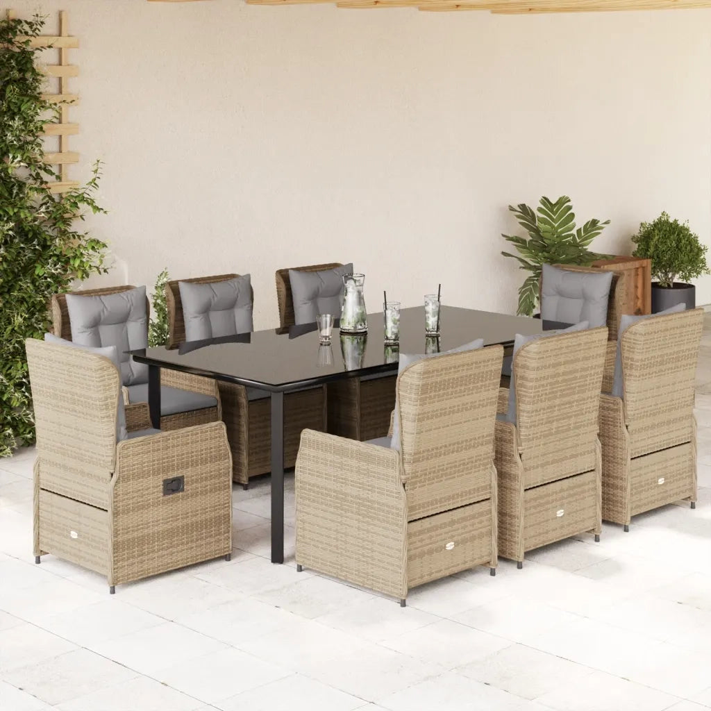 Set da Pranzo da Giardino 9 pz con Cuscini Beige in Polyrattan 3262881