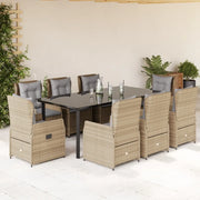 Set da Pranzo da Giardino 9 pz con Cuscini Beige in Polyrattan 3262881
