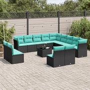 Set Divani da Giardino 14 pz con Cuscini Nero in Polyrattan 3218497