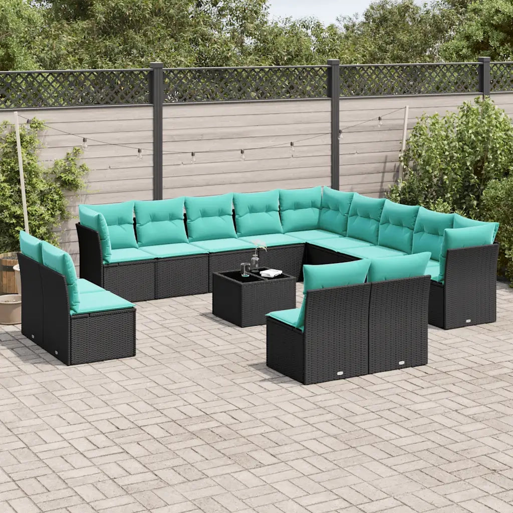 Set Divani da Giardino 14 pz con Cuscini Nero in Polyrattan 3218497