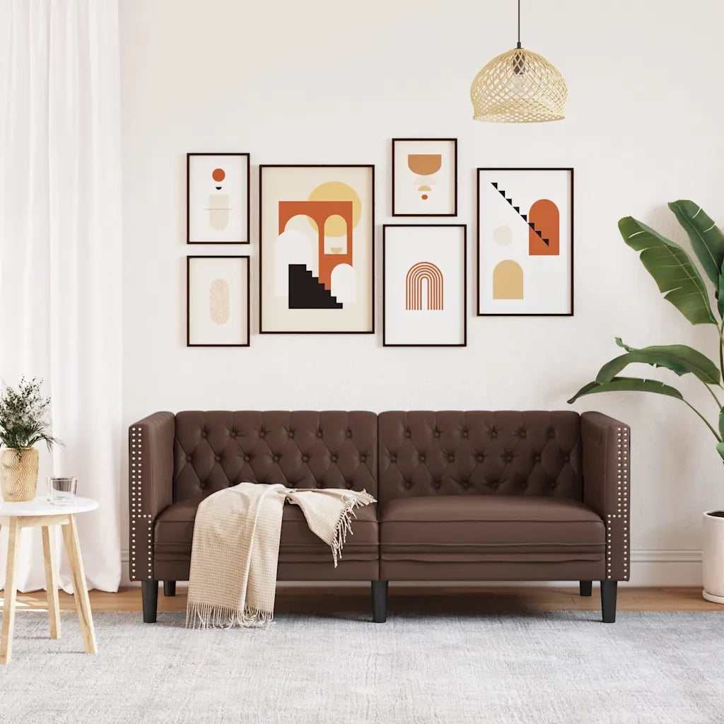 Divano Chesterfield a 2 Posti-Sofa 2 Posti-Divanetto Marrone in Similpelle