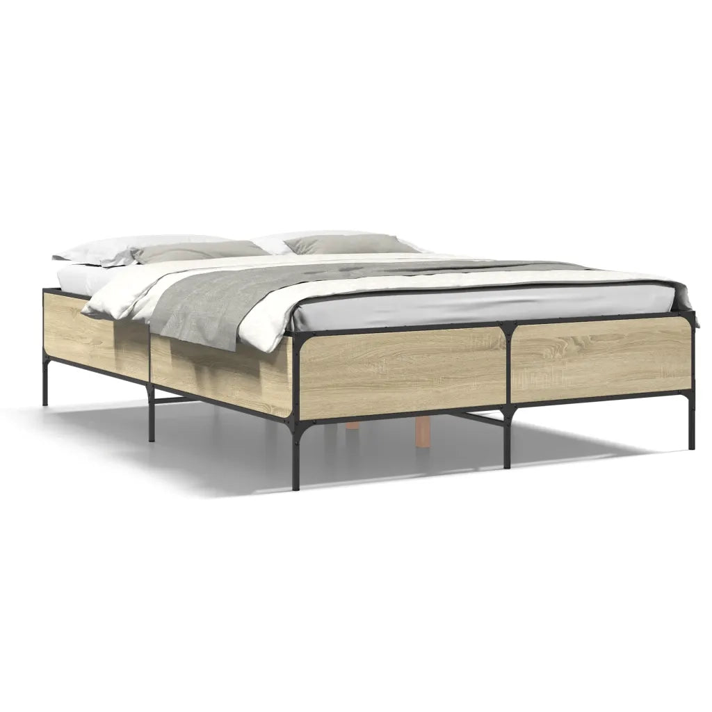 Letto matrimoniale | Letto per adulti | Giroletto Rovere Sonoma 140x190 cm in Legno Multistrato Metallo