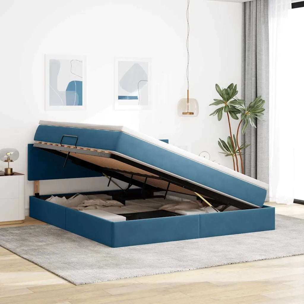 Letto con Contenitore Blu Scuro 180 x 200 cm Velluto